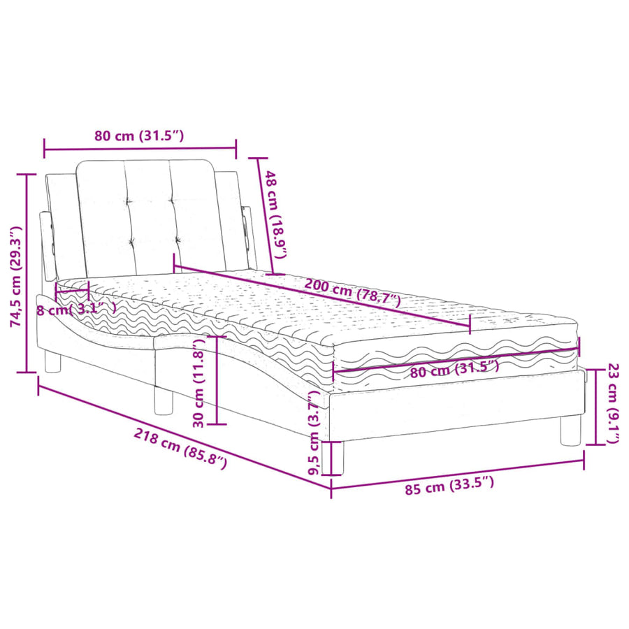 Bed Met Matras Kunstleer En 80 x 200 cm Wit en zwart