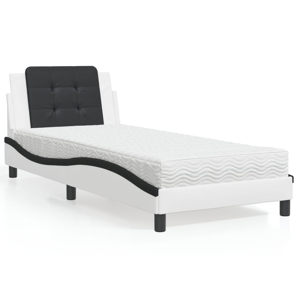 Bed Met Matras Kunstleer En 80 x 200 cm Wit en zwart
