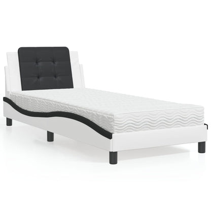 Bed Met Matras Kunstleer En 80 x 200 cm Wit en zwart