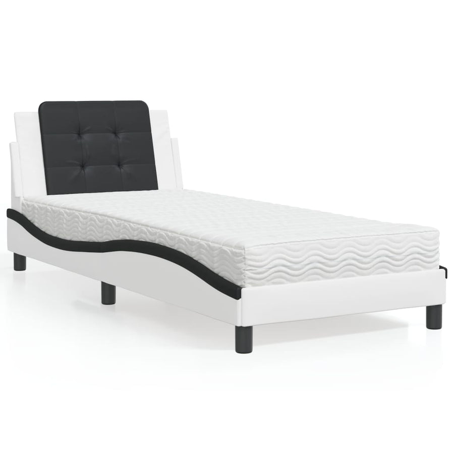 Bed Met Matras Kunstleer En 80 x 200 cm Wit en zwart