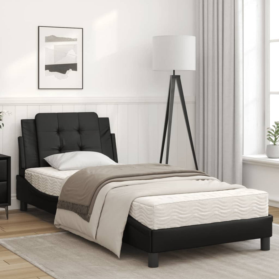 Bed met matras kunstleer zwart 90x190 cm