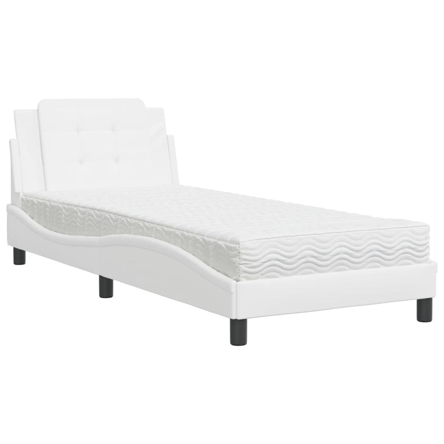 Bed met matras kunstleer wit 90x190 cm