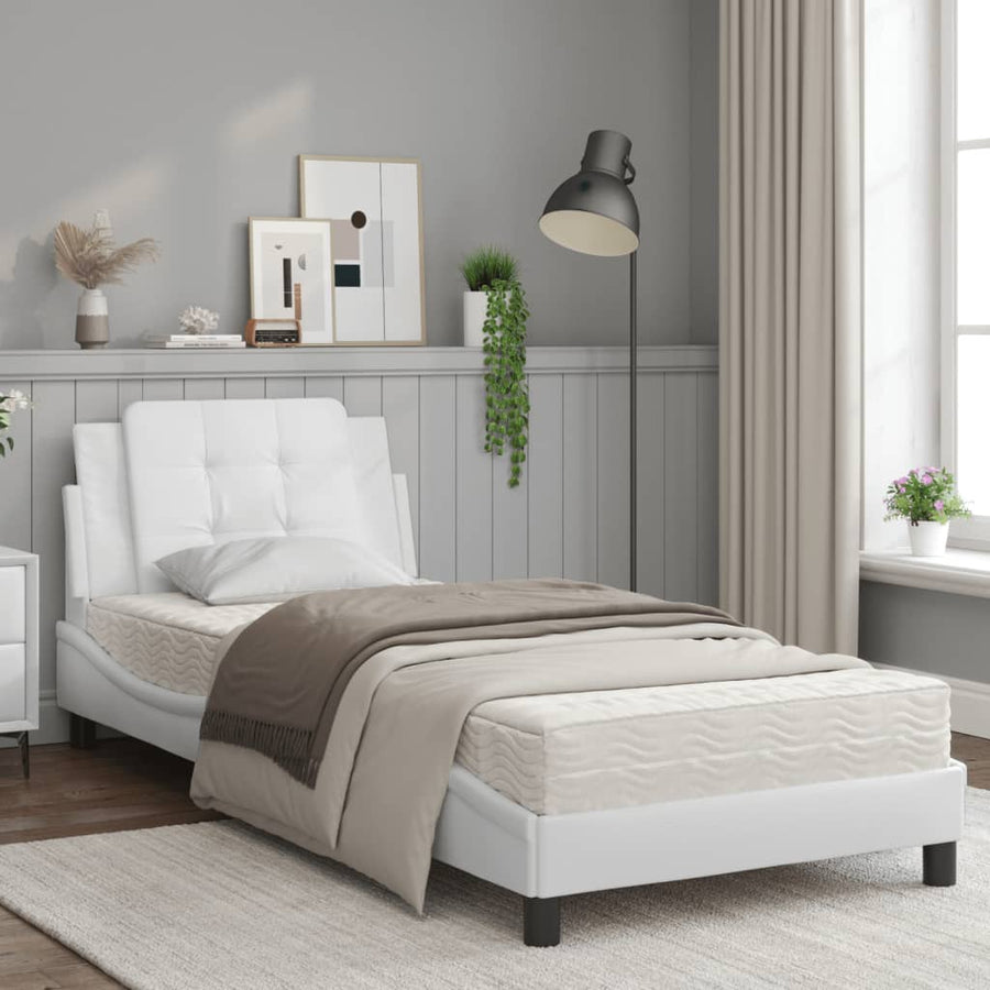 Bed met matras kunstleer wit 90x190 cm