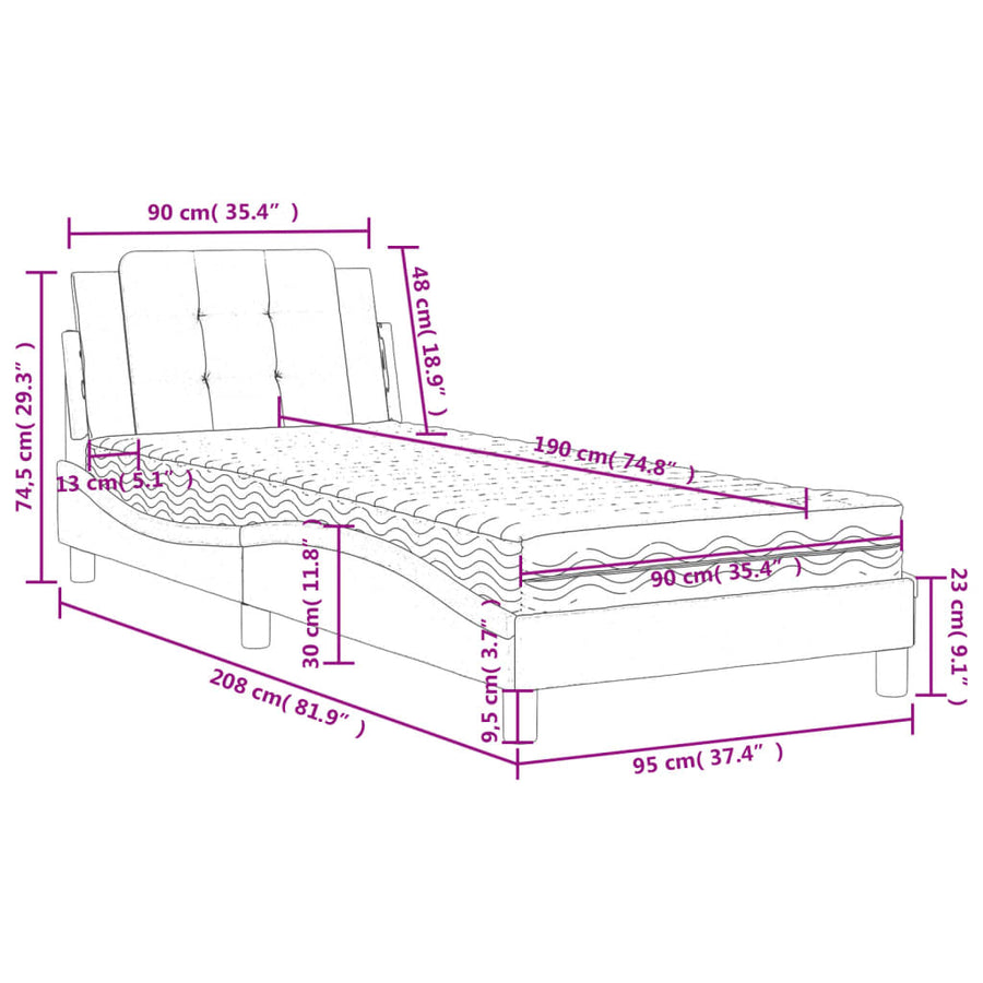 Bed met matras kunstleer wit 90x190 cm