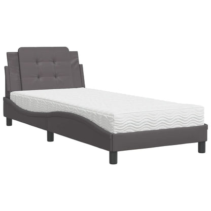 Bed met matras kunstleer grijs 90x190 cm
