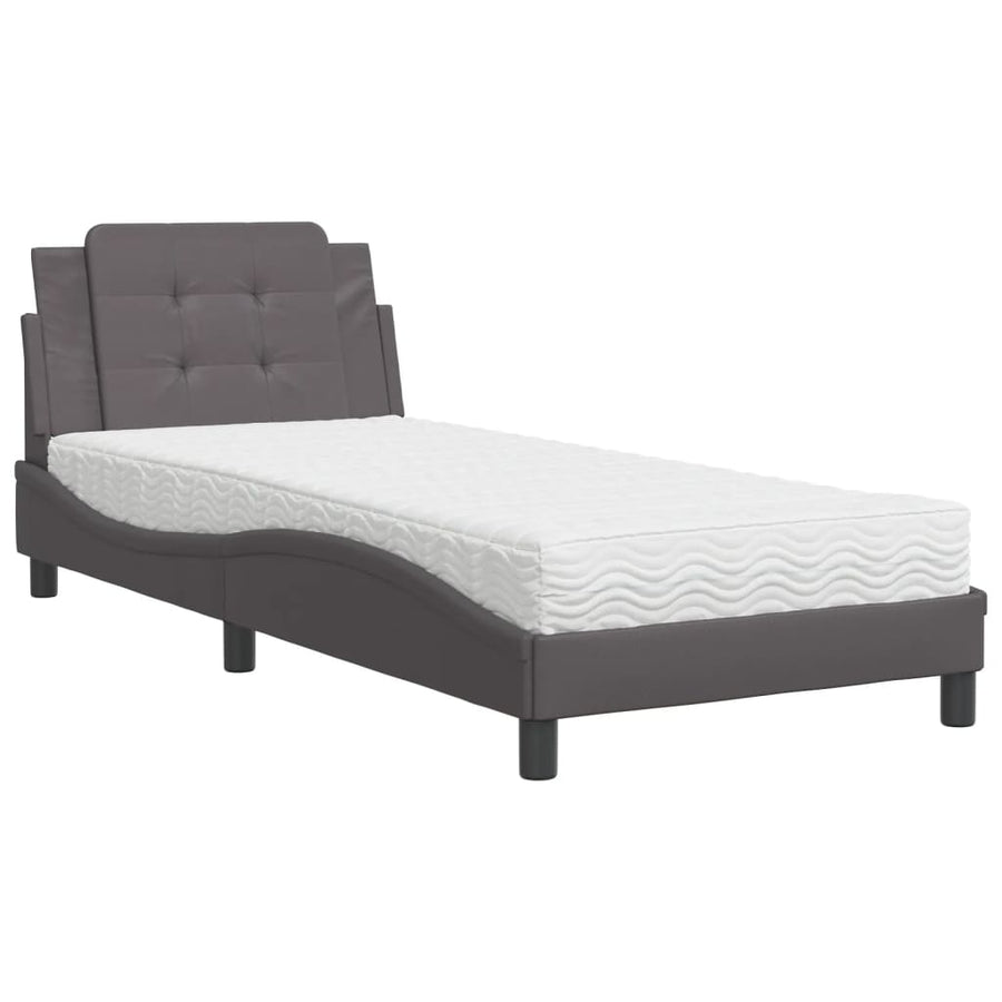 Bed met matras kunstleer grijs 90x190 cm