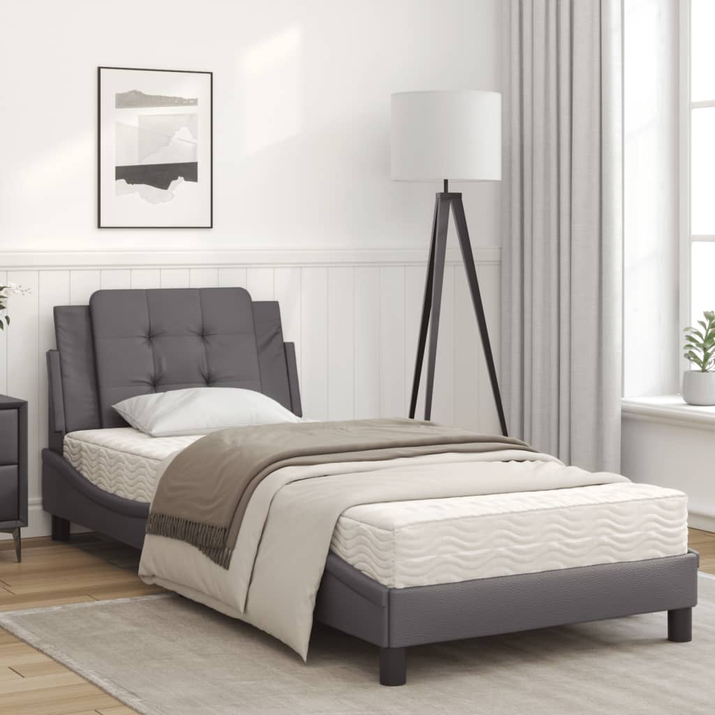 Bed met matras kunstleer grijs 90x190 cm