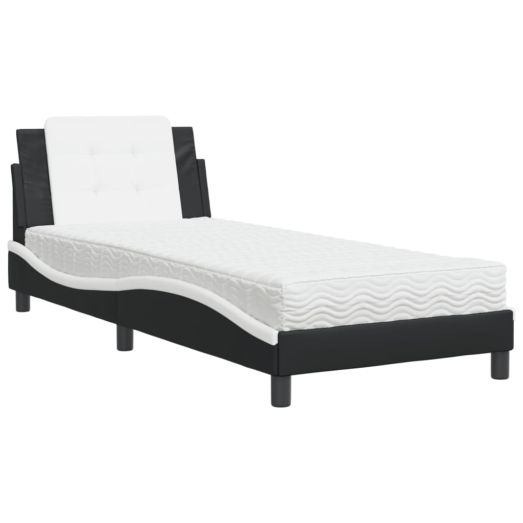 Bed met matras kunstleer zwart en wit 90x190 cm