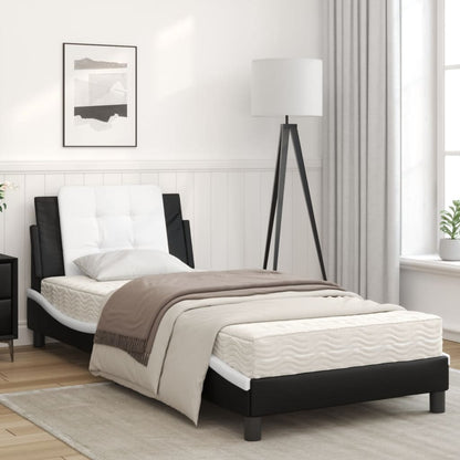 Bed met matras kunstleer zwart en wit 90x190 cm