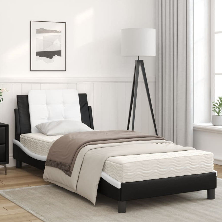 Bed met matras kunstleer zwart en wit 90x190 cm