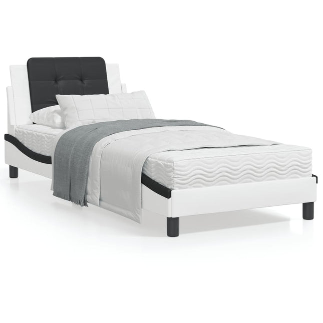 Bed met matras kunstleer wit en zwart 90x190 cm