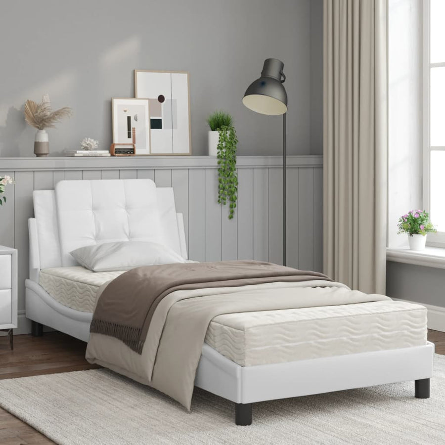 Bed met matras kunstleer wit 90x200 cm