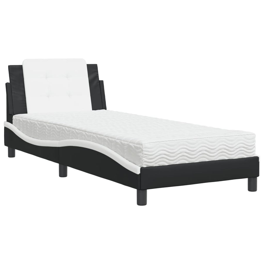 Bed met matras kunstleer zwart en wit 90x200 cm