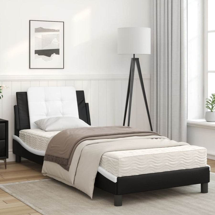 Bed met matras kunstleer zwart en wit 90x200 cm