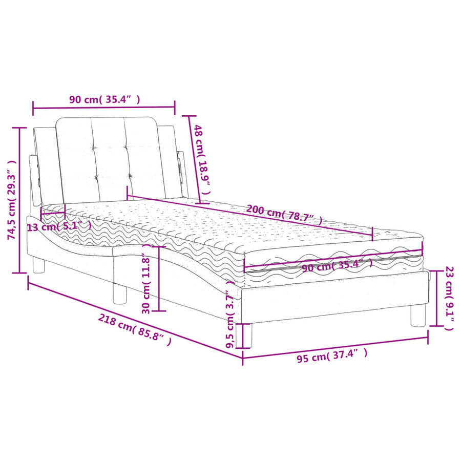 Bed met matras kunstleer zwart en wit 90x200 cm