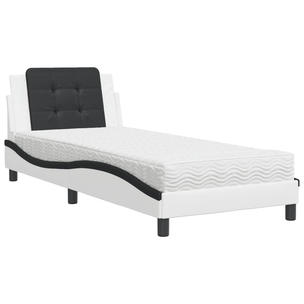 Bed met matras kunstleer zwart en wit 90x200 cm