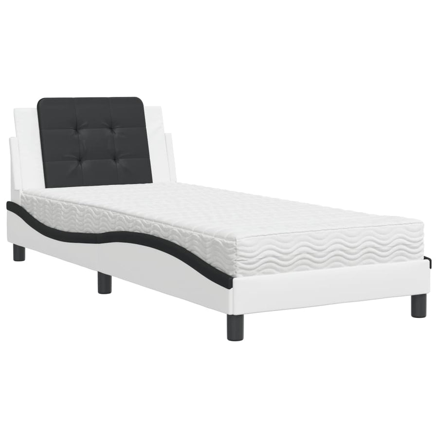 Bed met matras kunstleer zwart en wit 90x200 cm