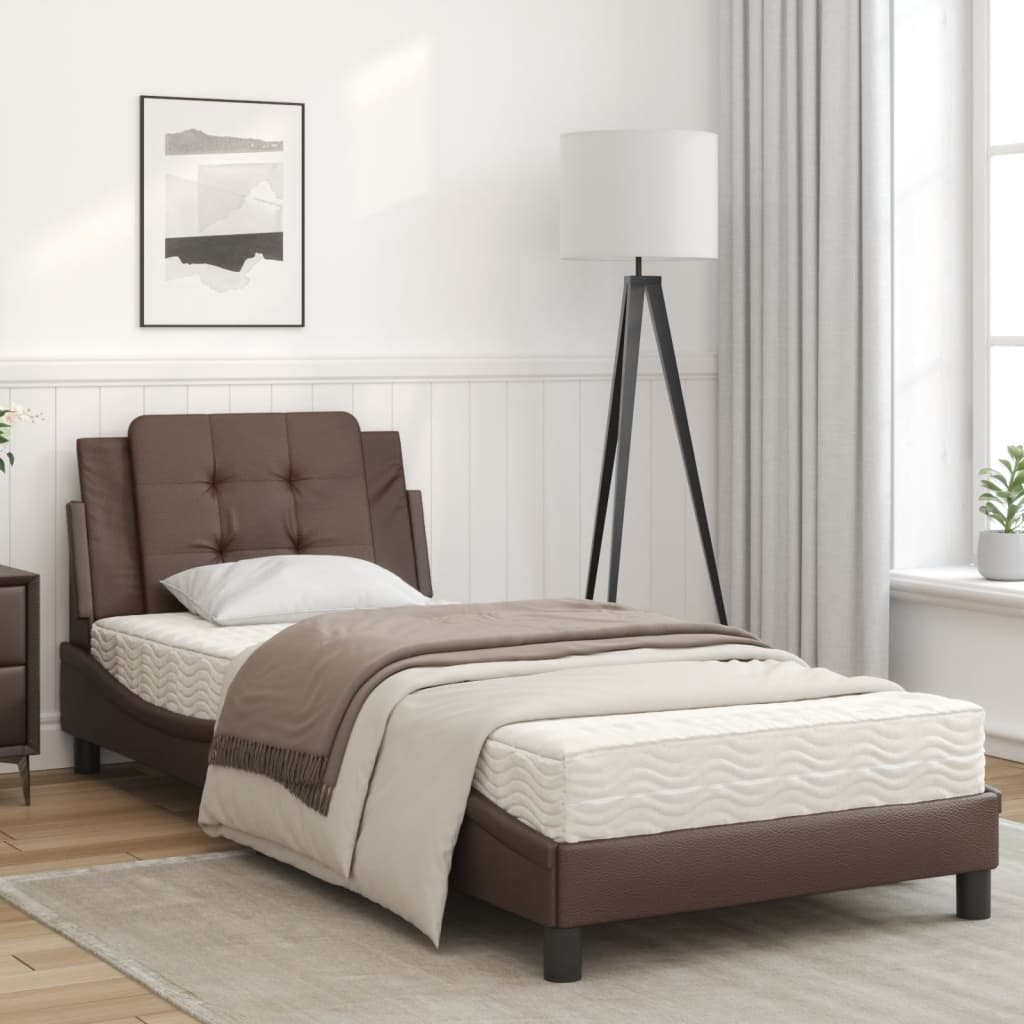Bed met matras kunstleer bruin 100x200 cm