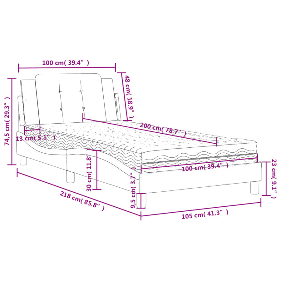 Bed met matras kunstleer bruin 100x200 cm