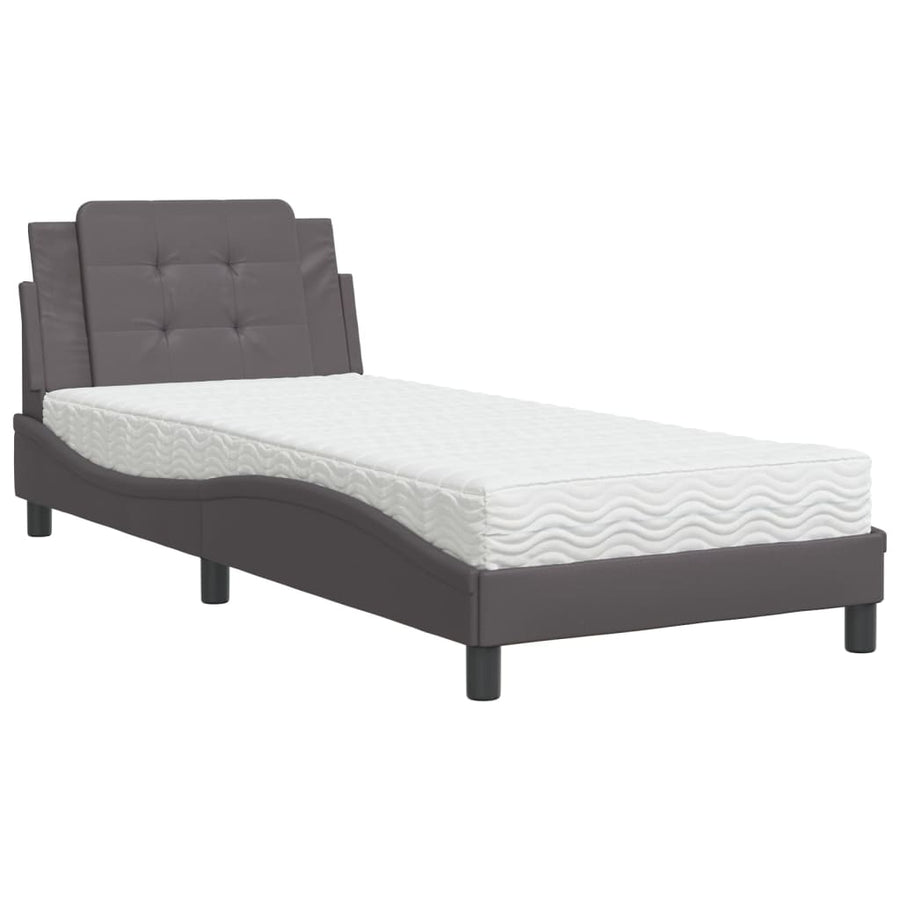 Bed met matras kunstleer grijs 100x200 cm