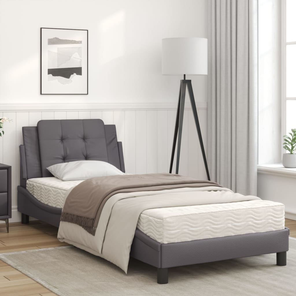 Bed met matras kunstleer grijs 100x200 cm