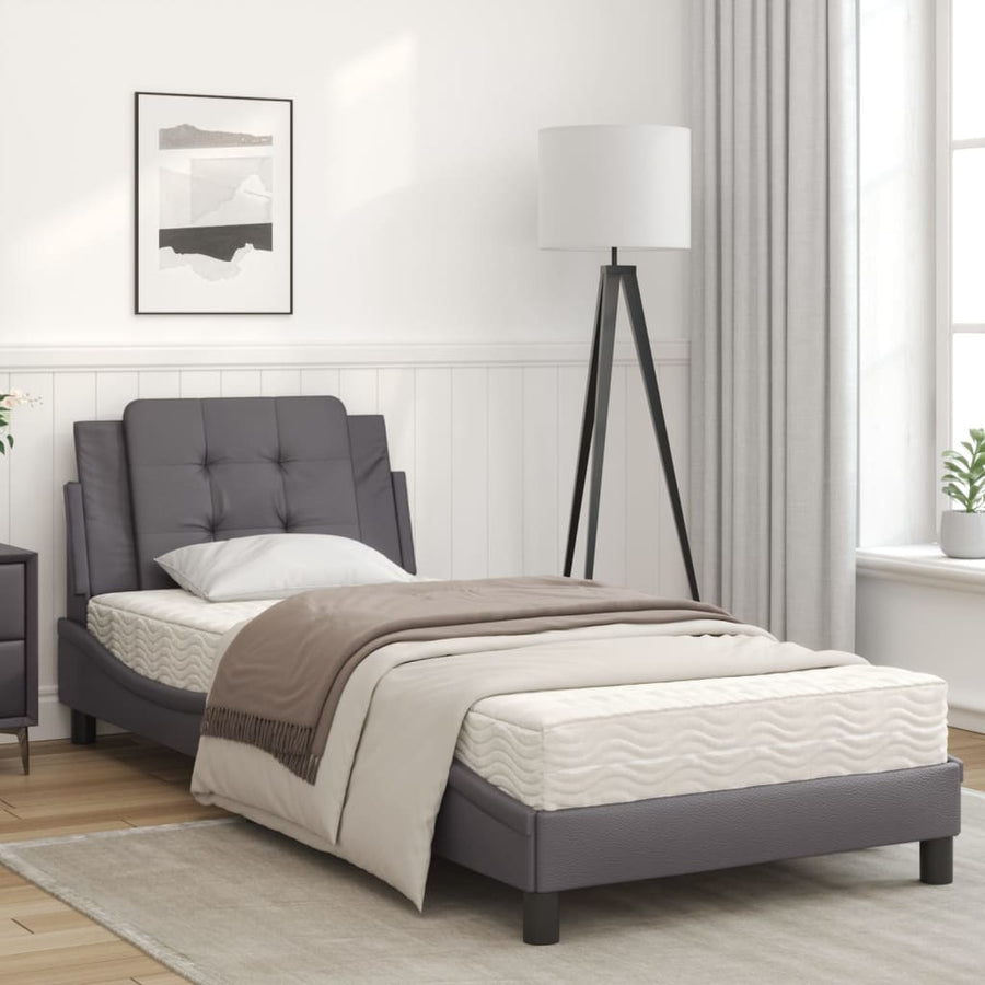 Bed met matras kunstleer grijs 100x200 cm