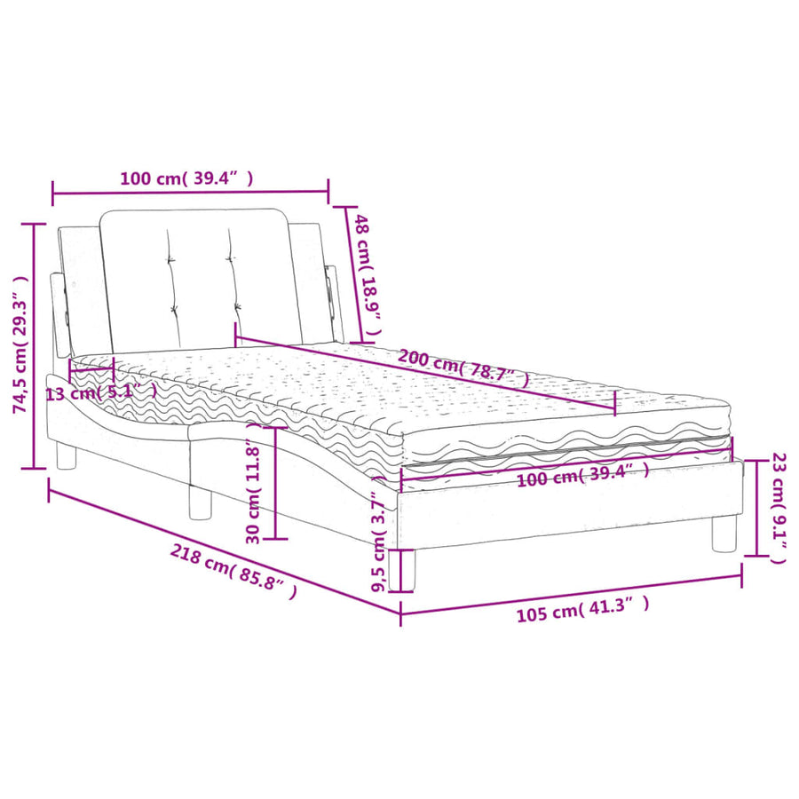 Bed met matras kunstleer cappuccinokleurig 100x200 cm