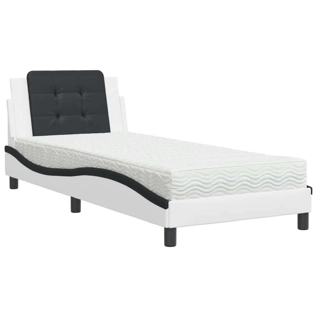 Bed met matras kunstleer wit en zwart 100x200 cm