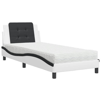 Bed met matras kunstleer wit en zwart 100x200 cm