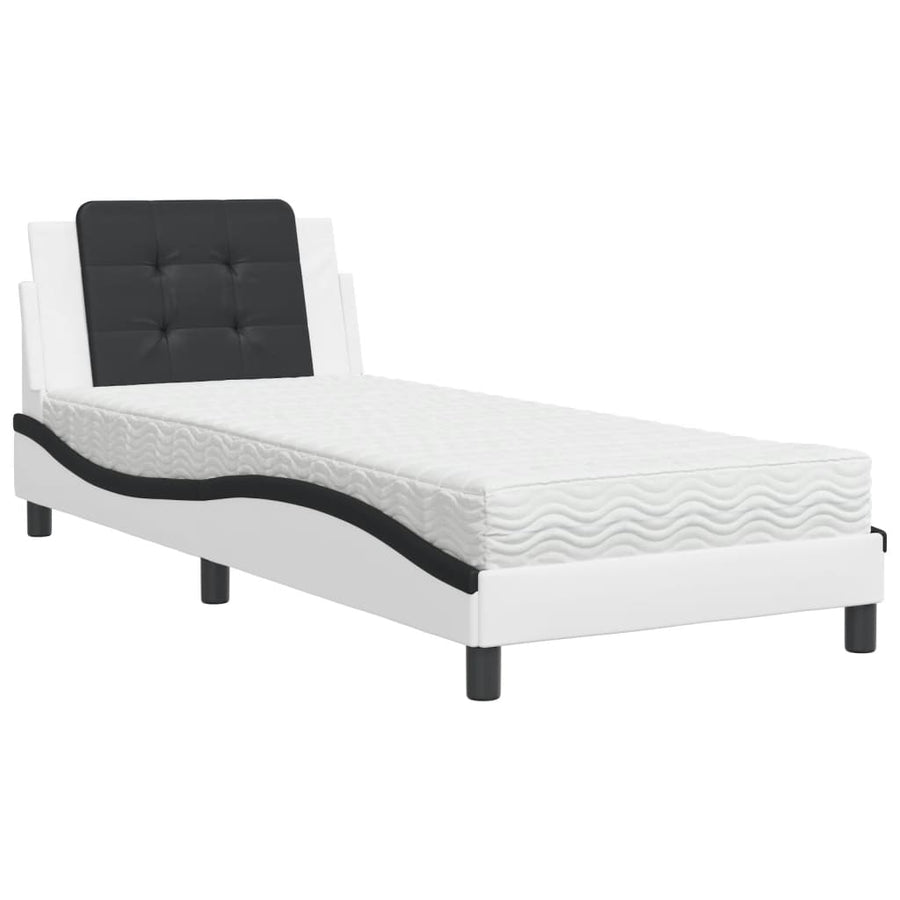 Bed met matras kunstleer wit en zwart 100x200 cm