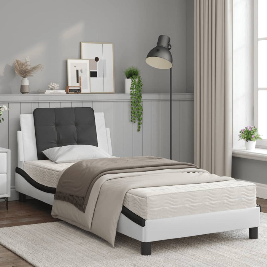 Bed met matras kunstleer wit en zwart 100x200 cm