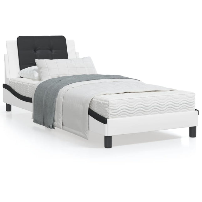 Bed met matras kunstleer wit en zwart 100x200 cm