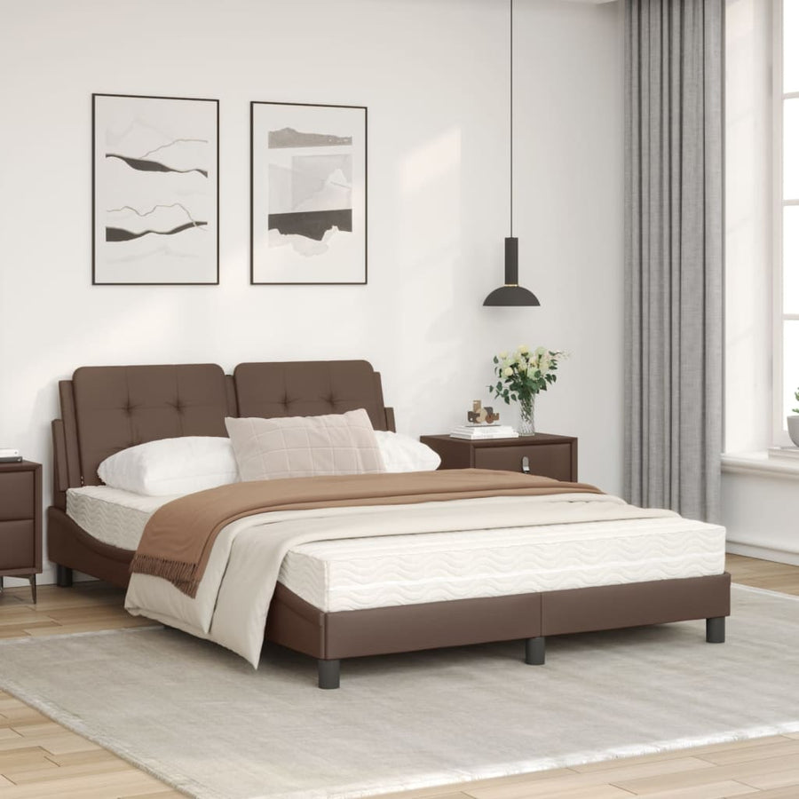 Bed met matras kunstleer bruin 120x200 cm