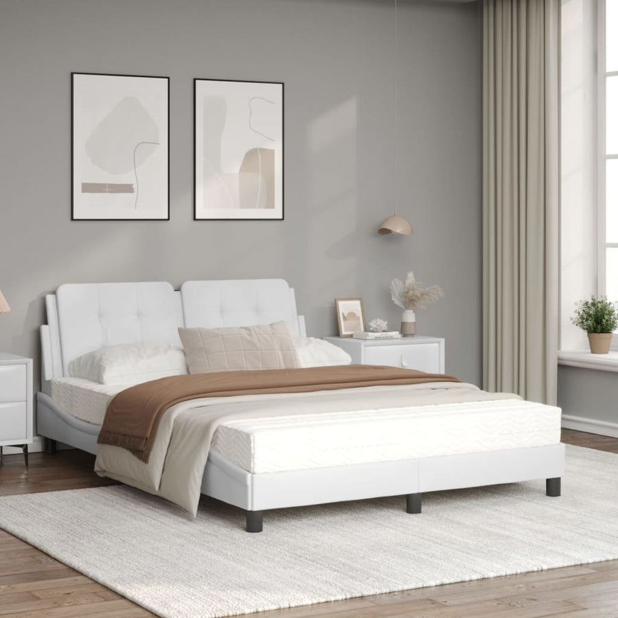 Bed met matras kunstleer wit 140x190 cm