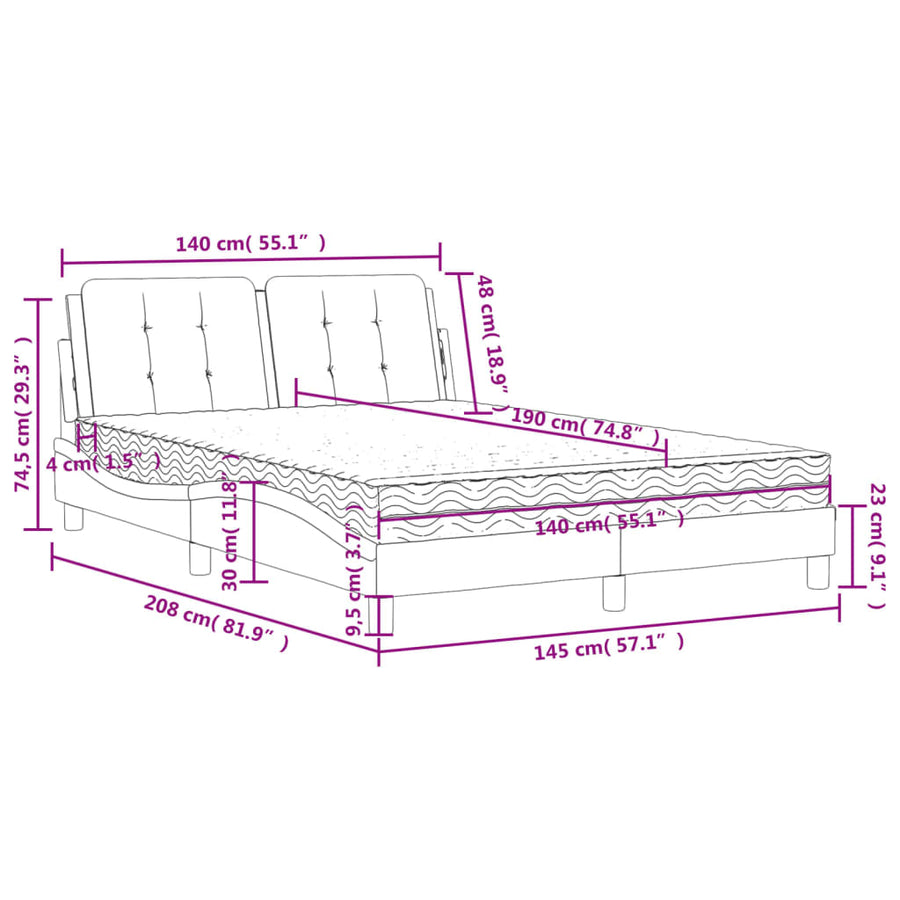 Bed met matras kunstleer wit 140x190 cm