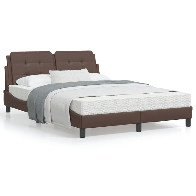 Bed met matras kunstleer bruin 140x190 cm