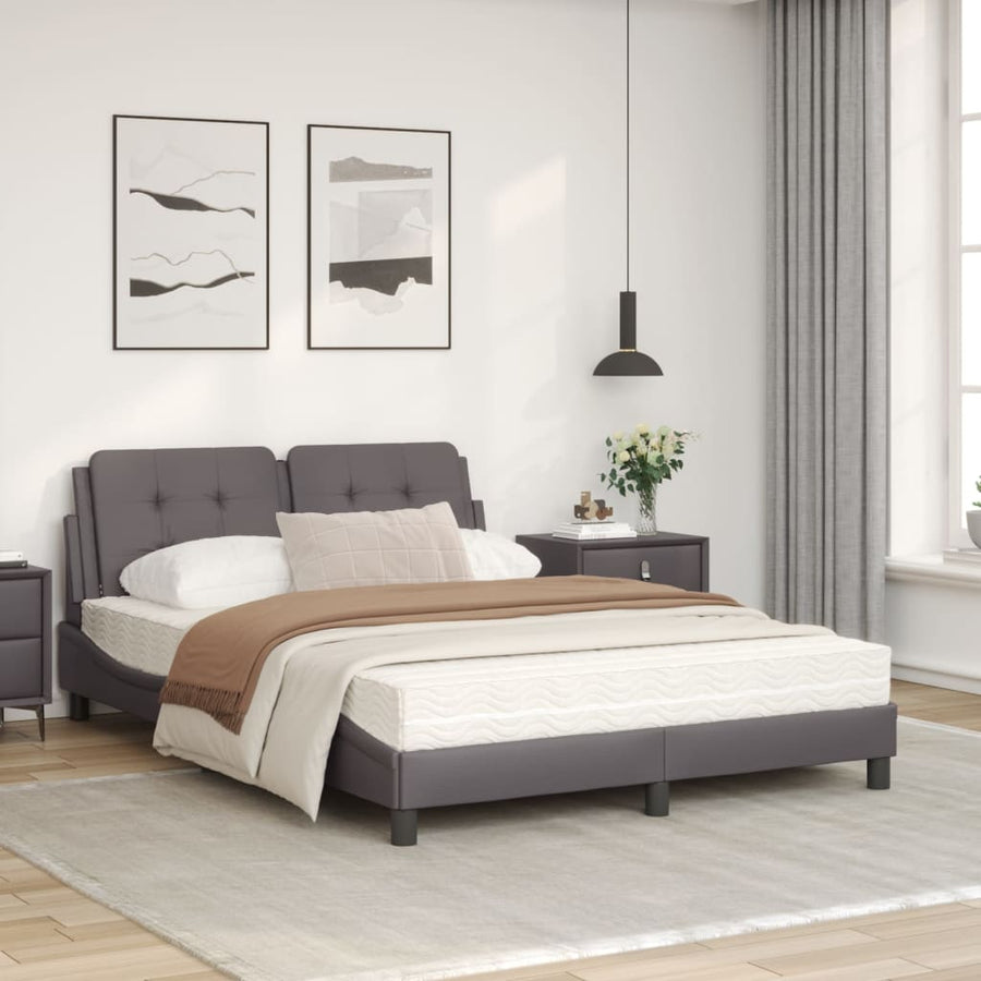 Bed met matras kunstleer grijs 140x190 cm