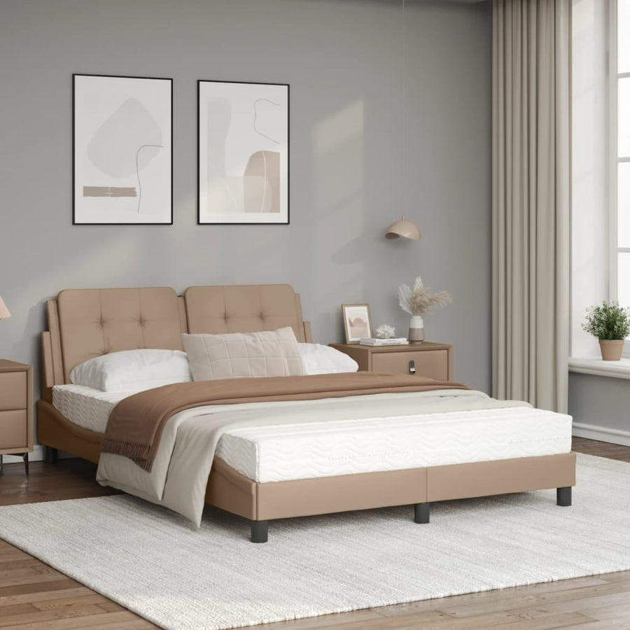 Bed met matras kunstleer cappuccinokleurig 140x190 cm