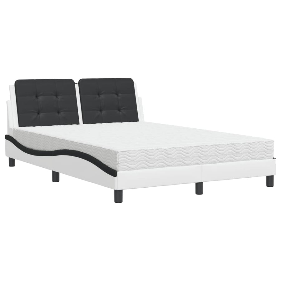 Bed met matras kunstleer wit en zwart 140x190 cm