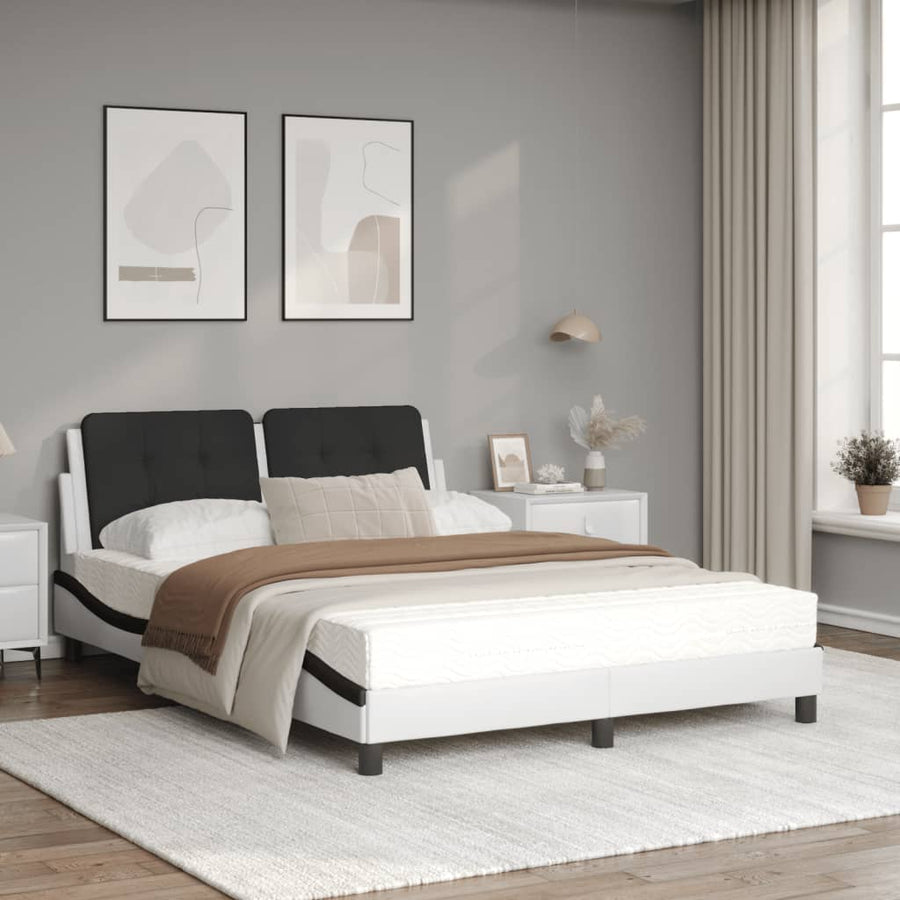 Bed met matras kunstleer wit en zwart 140x190 cm