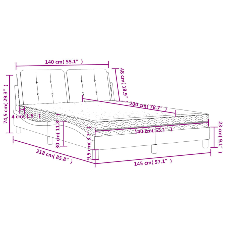 Bed met matras kunstleer grijs 140x200 cm