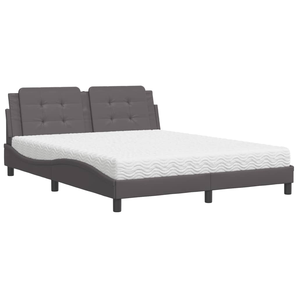Bed met matras kunstleer grijs 160x200 cm