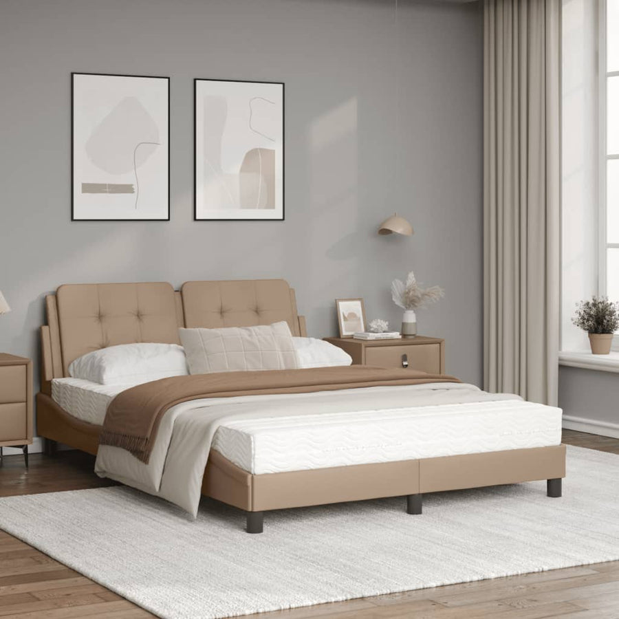 Bed met matras kunstleer cappuccinokleurig 160x200 cm