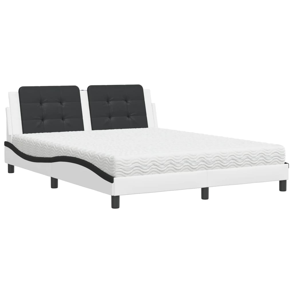 Bed Met Matras Kunstleer 160 x 200 cm Wit en zwart