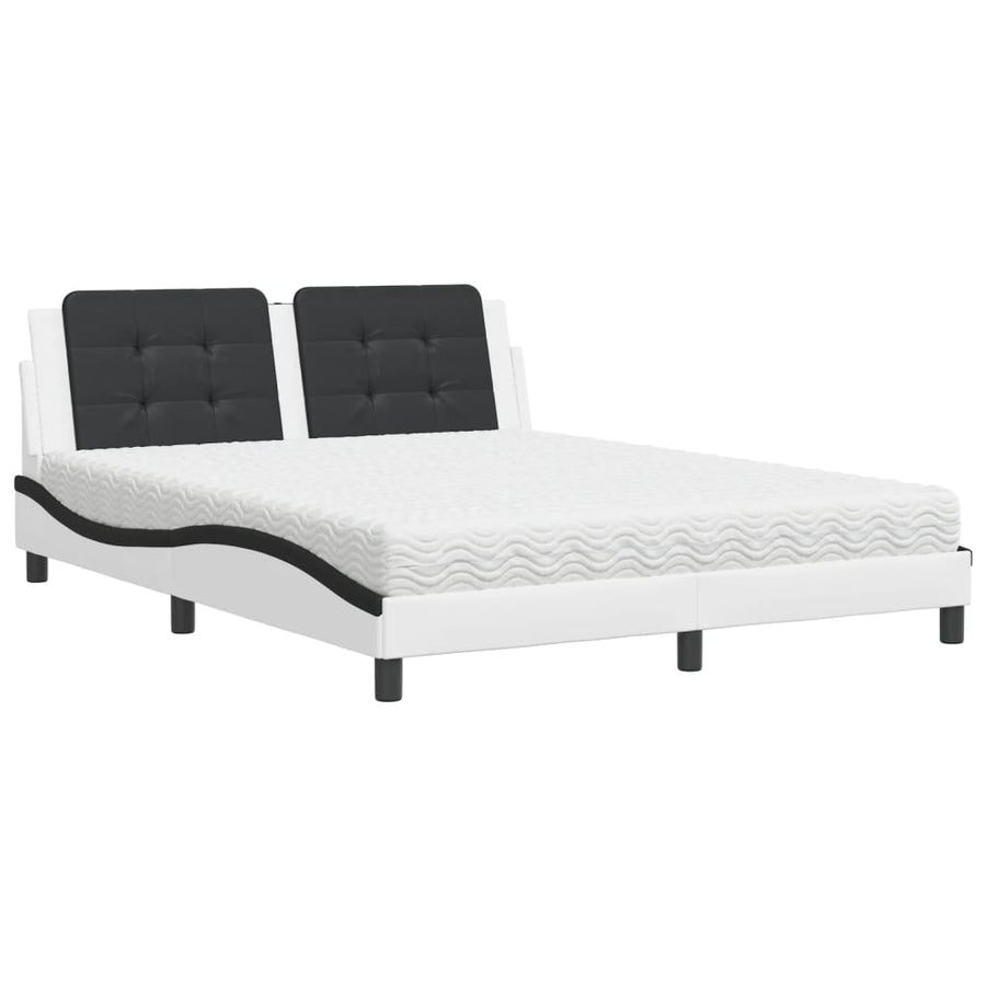 Bed Met Matras Kunstleer 160 x 200 cm Wit en zwart