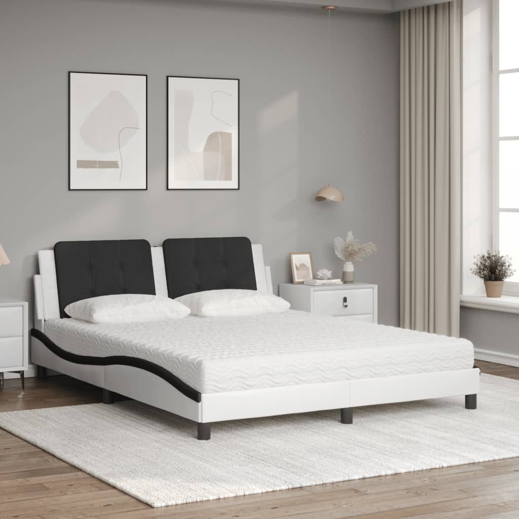 Bed Met Matras Kunstleer 160 x 200 cm Wit en zwart
