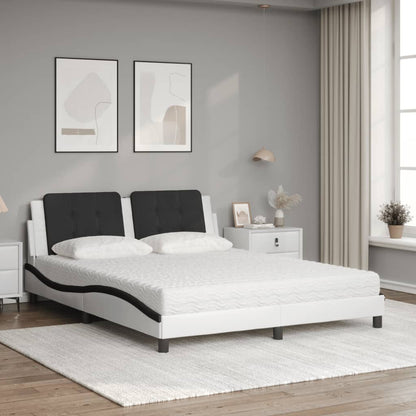 Bed Met Matras Kunstleer 160 x 200 cm Wit en zwart