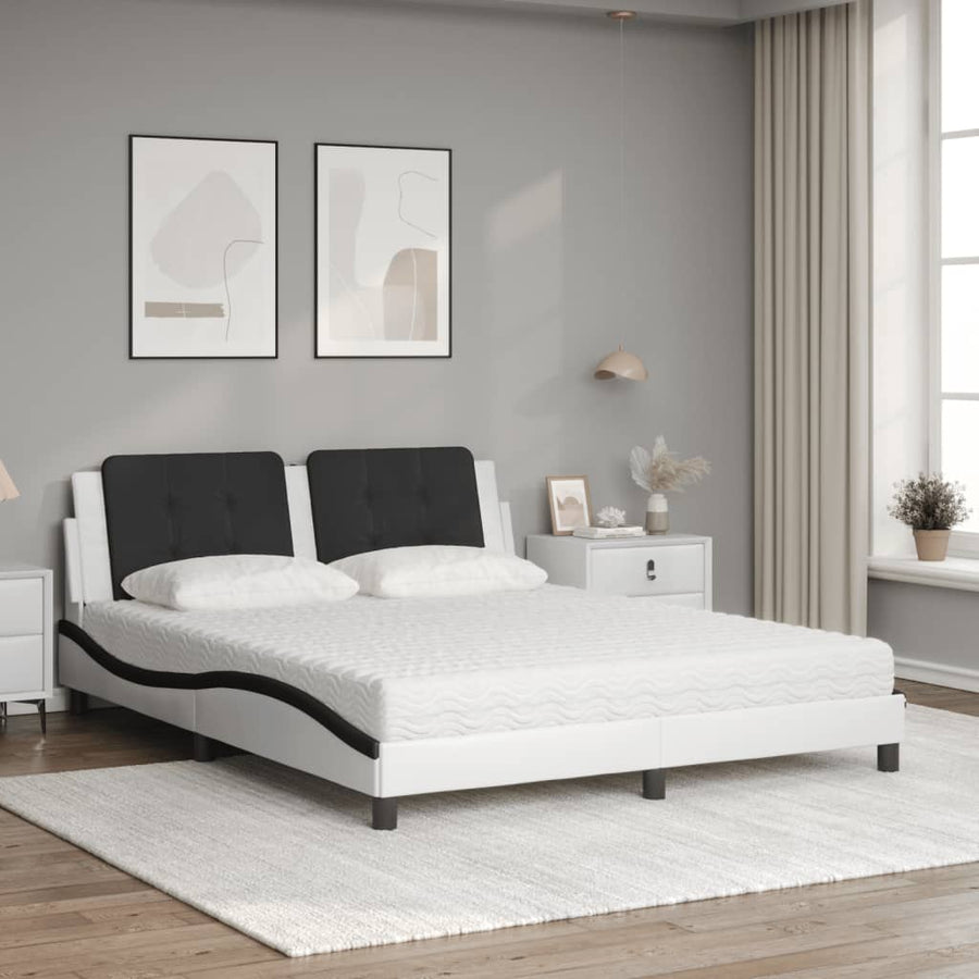 Bed Met Matras Kunstleer 160 x 200 cm Wit en zwart