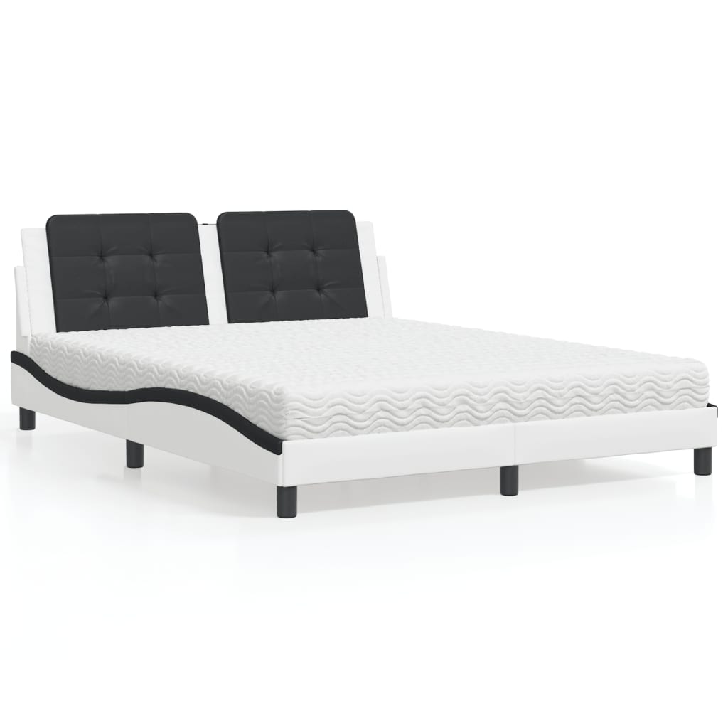 Bed Met Matras Kunstleer 160 x 200 cm Wit en zwart