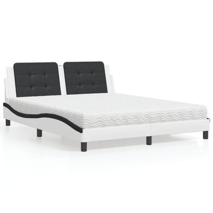 Bed Met Matras Kunstleer 160 x 200 cm Wit en zwart